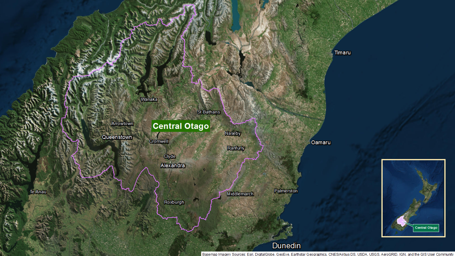 Map of area: Central Otago GI static map v1.0
