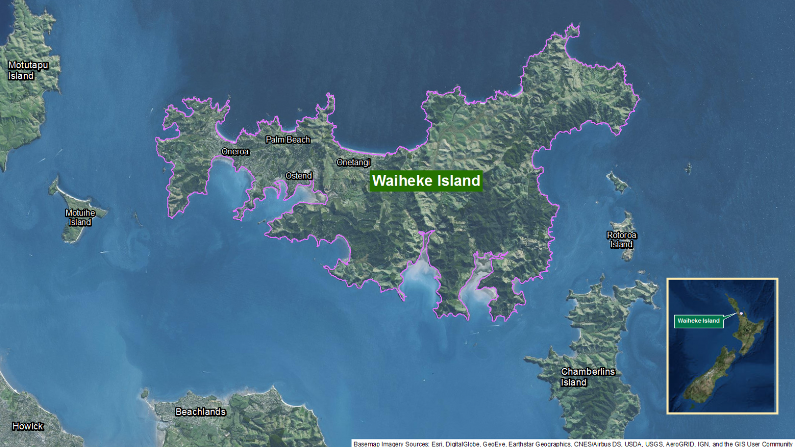 Map of area: Waiheke Island GI static map v1.0