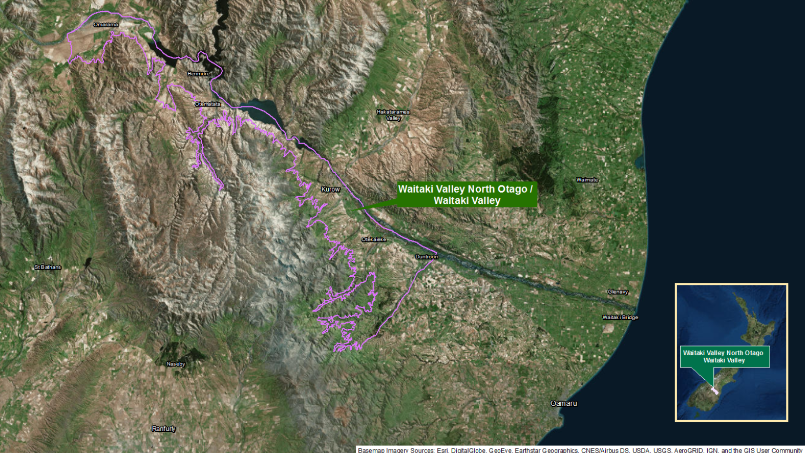 Map of area: Waitaki Valley North Otago GI static map v1.0