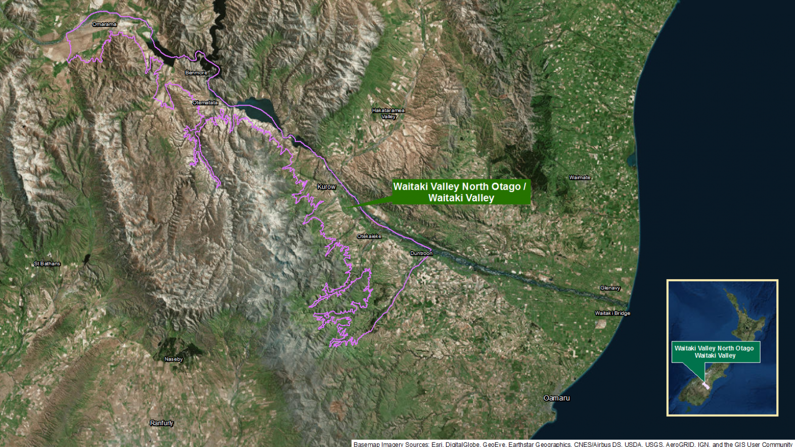 Map of area: Waitaki Valley North Otago GI static map v1.0