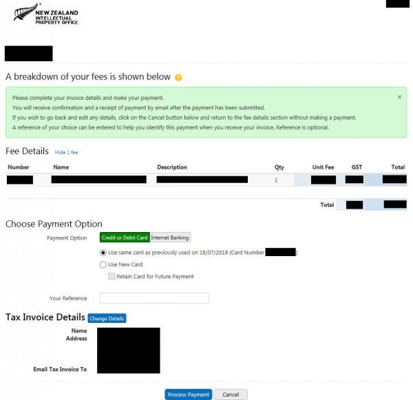 Screenshot of the payment details screen.