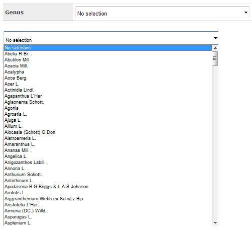Screenshot showing the dropdown next to the Genus field.