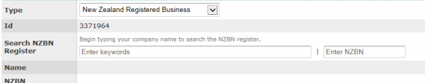 Screenshot of Creating a new client ID screen with NZBN search integrated